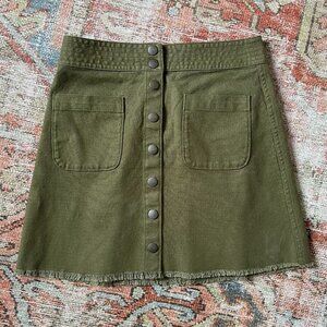 Madewell Olive Green Raw Hem Button Up Skirt